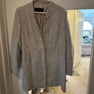 Zara Light Gray Collarless Tweed Coat